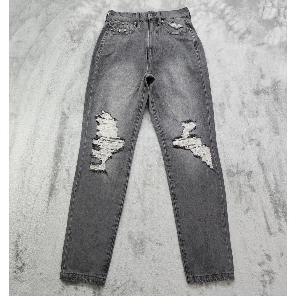 RSQ Jeans Womens Size 25 Gray 90s Jean High Rise Tapered Leg Distressed Relaxed